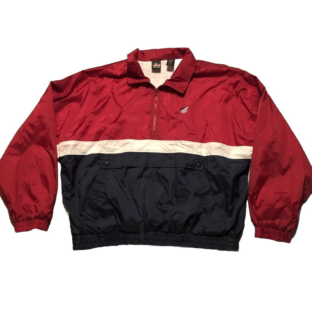 Vintage USA Olympics 1/4 Zip Windbreaker Jacket Mens Size XL Gymnastics Paris